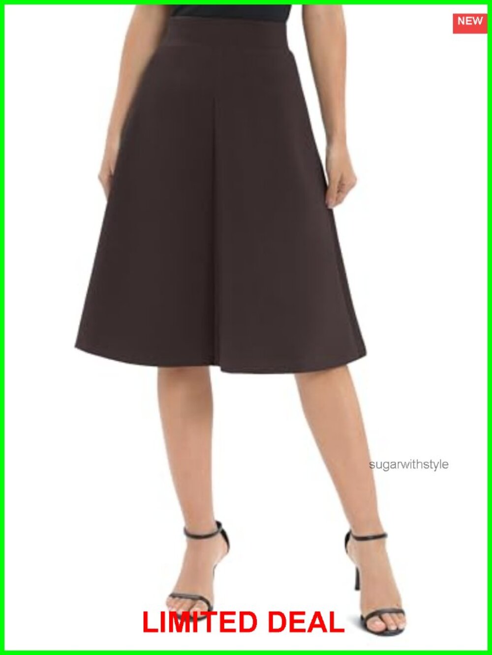 A-Line High Waist Flare Midi Knee Length Stretchy Work Skirt